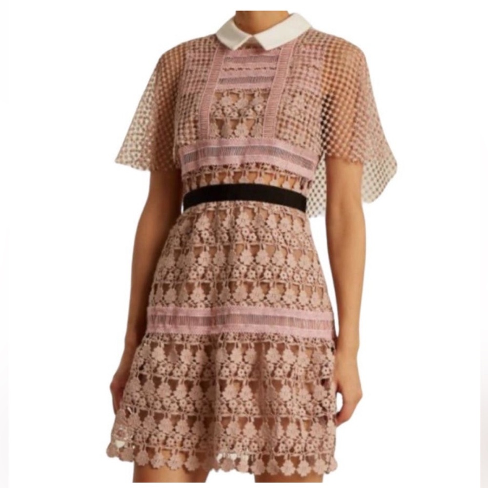 Self-Portrait | Pink Lace Dress with Collar